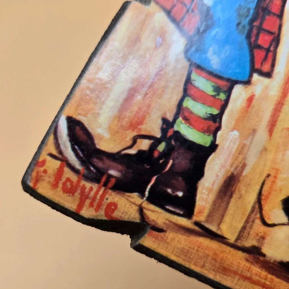 Vintage Idylle Italy Wood Wall Plaque Mid Century Boy Plaid Coat Art